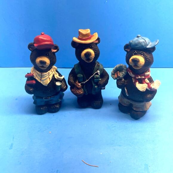 Magic Creations Black Bear Figurine Set of 3 Fishing Camping Vintage - Picture 2 of 10